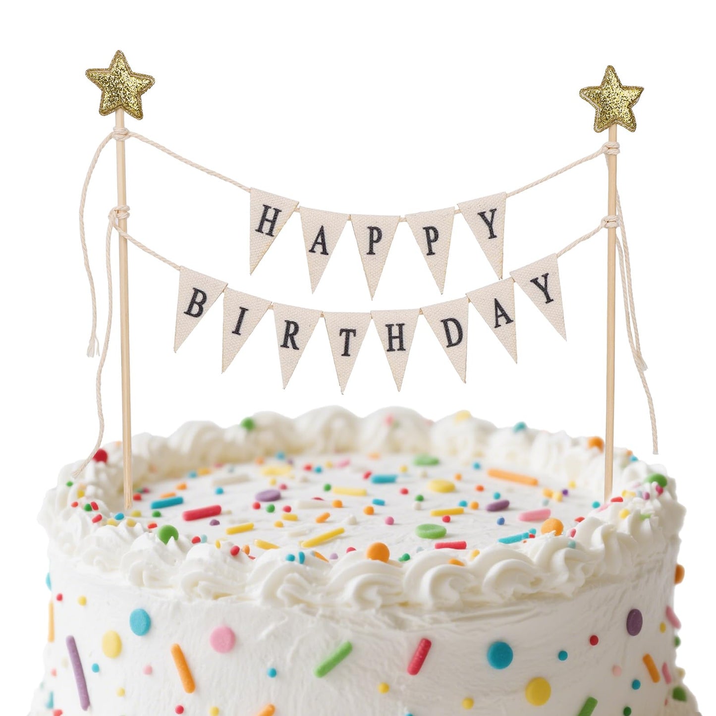 Happy Birthday Flag Banner Cake Topper  Handmade Pennant & Star Garland Birthday Cake Flag Decoration For Party Decorations Supplies