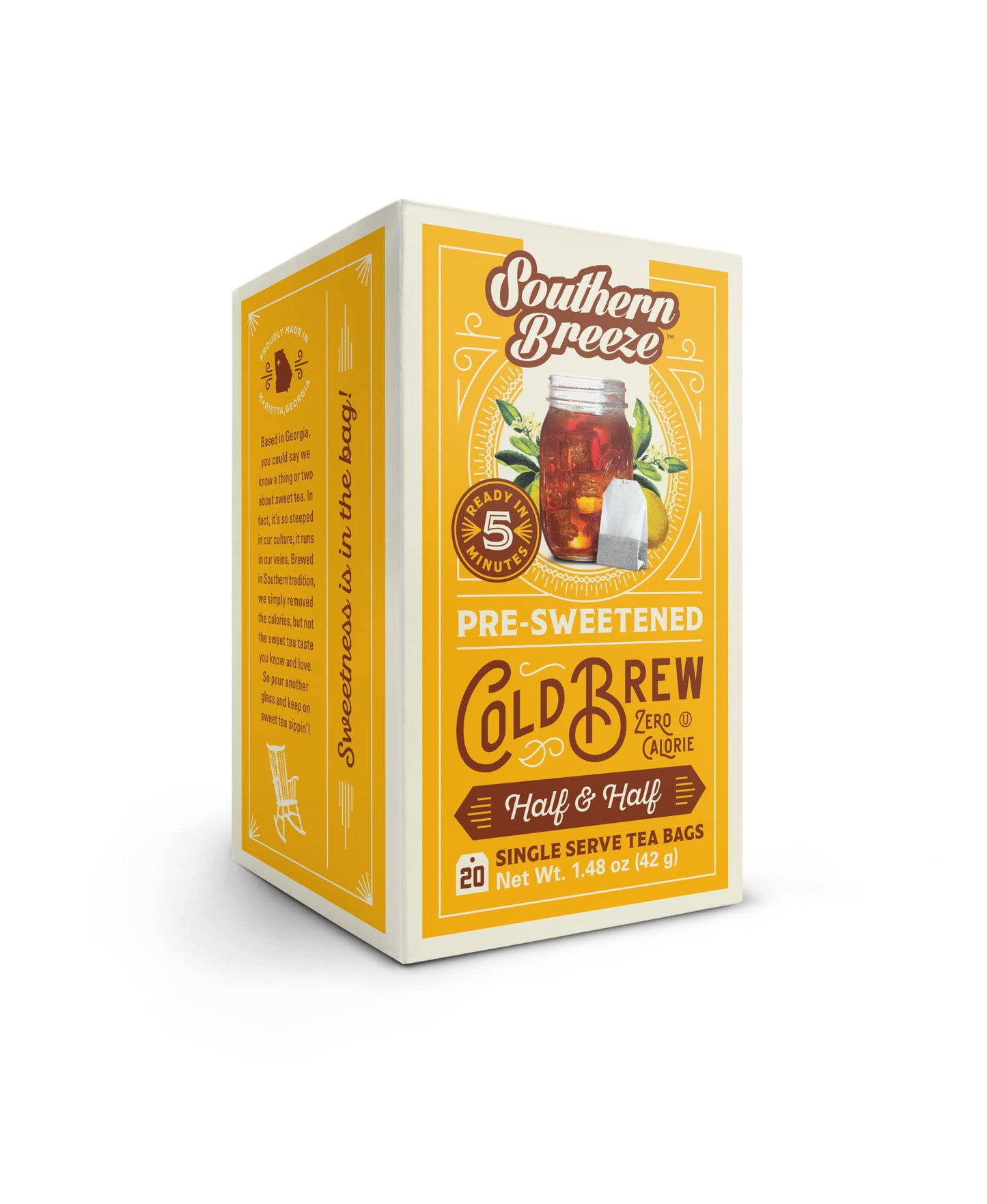 Southern Breeze Cold Brew Sweet Tea Half & Half Iced Tea With Black Tea And Zero Carbs Zero Sugar, 20 Individually Wrapped Tea Bags Southern Sweet Tea Iced Tea Beverage