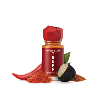 TRUFF Hotter Sauce 4-Pack Mini Set, Portable Travel Bottles of Gourmet Hot Sauce, Black Truffle and Chili Peppers, Gift Idea for
