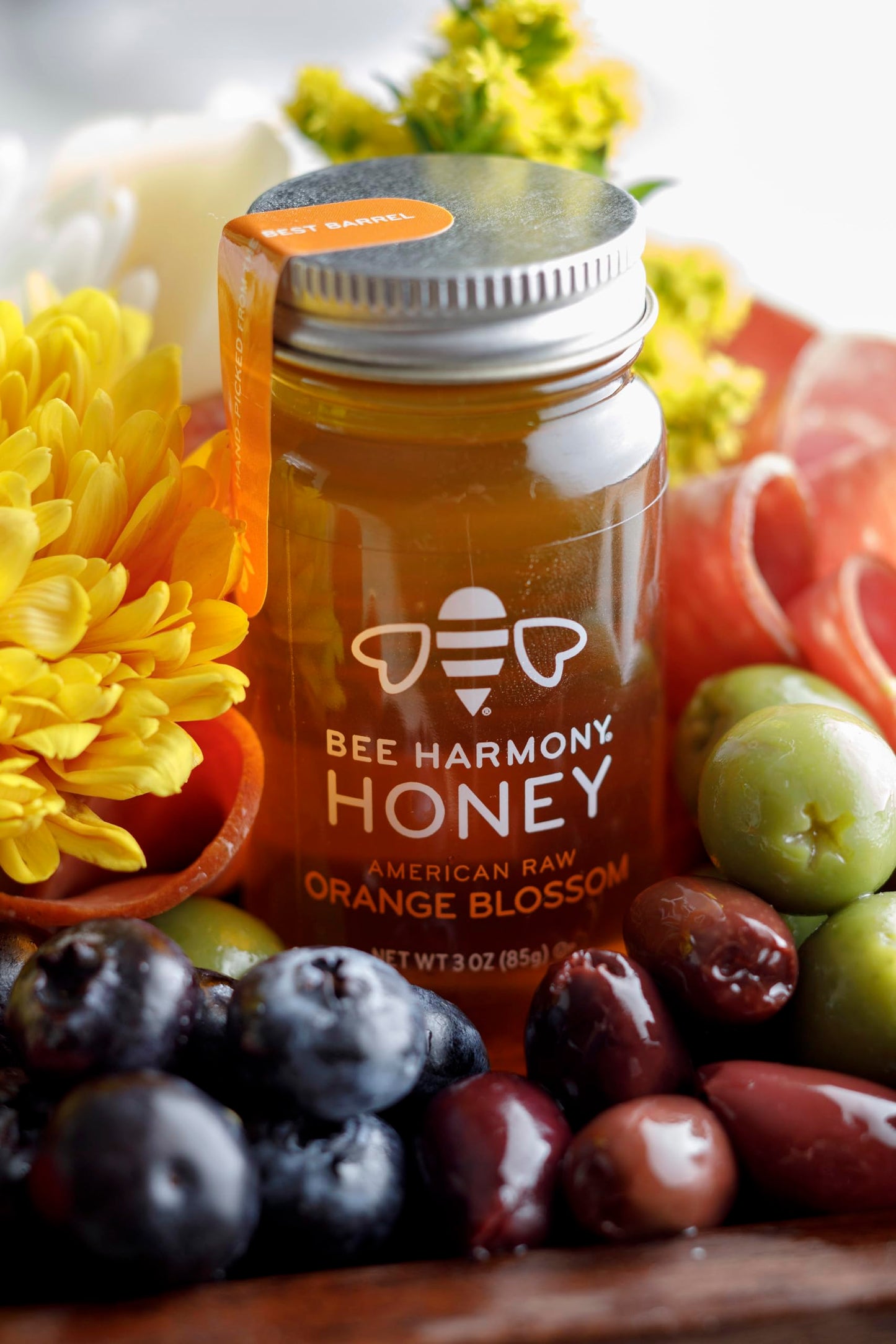 Bee Harmony Rare Varietals Honey Flight, Mini Honey Gift Set, 4 Jars, 3 Oz Each, Premium, Raw (Acacia, Buckwheat, Blueberry Blos