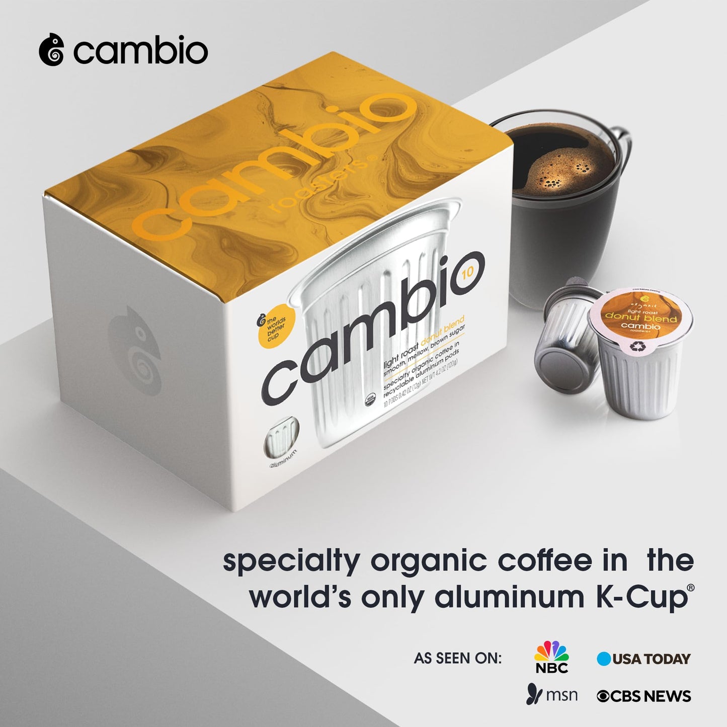 Cambio Roaster Donut Blend Keurig Coffee K Cups, Organic Light Roast Coffee Pods, Only Aluminum K Cup For More Flavor & Longer L