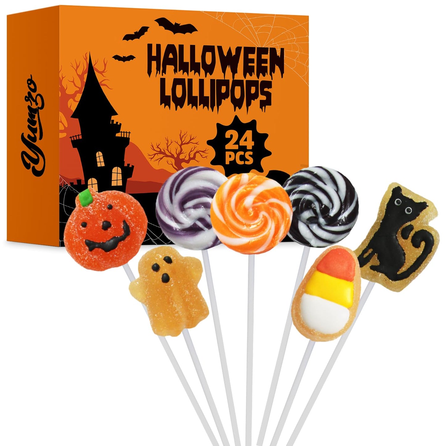 Halloween Lollipop Suckers  24 Pieces of Bulk Suckers Individually Wrapped  Colorful Candy Lollipops for Trick or Treat Bags  Fun Halloween Shaped Candy Party Favors