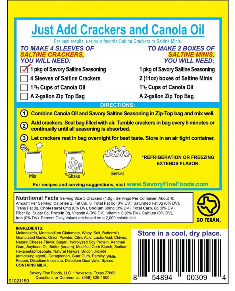 Savory Saltine Seasoning - Low Salt Original Flavor Set of 4