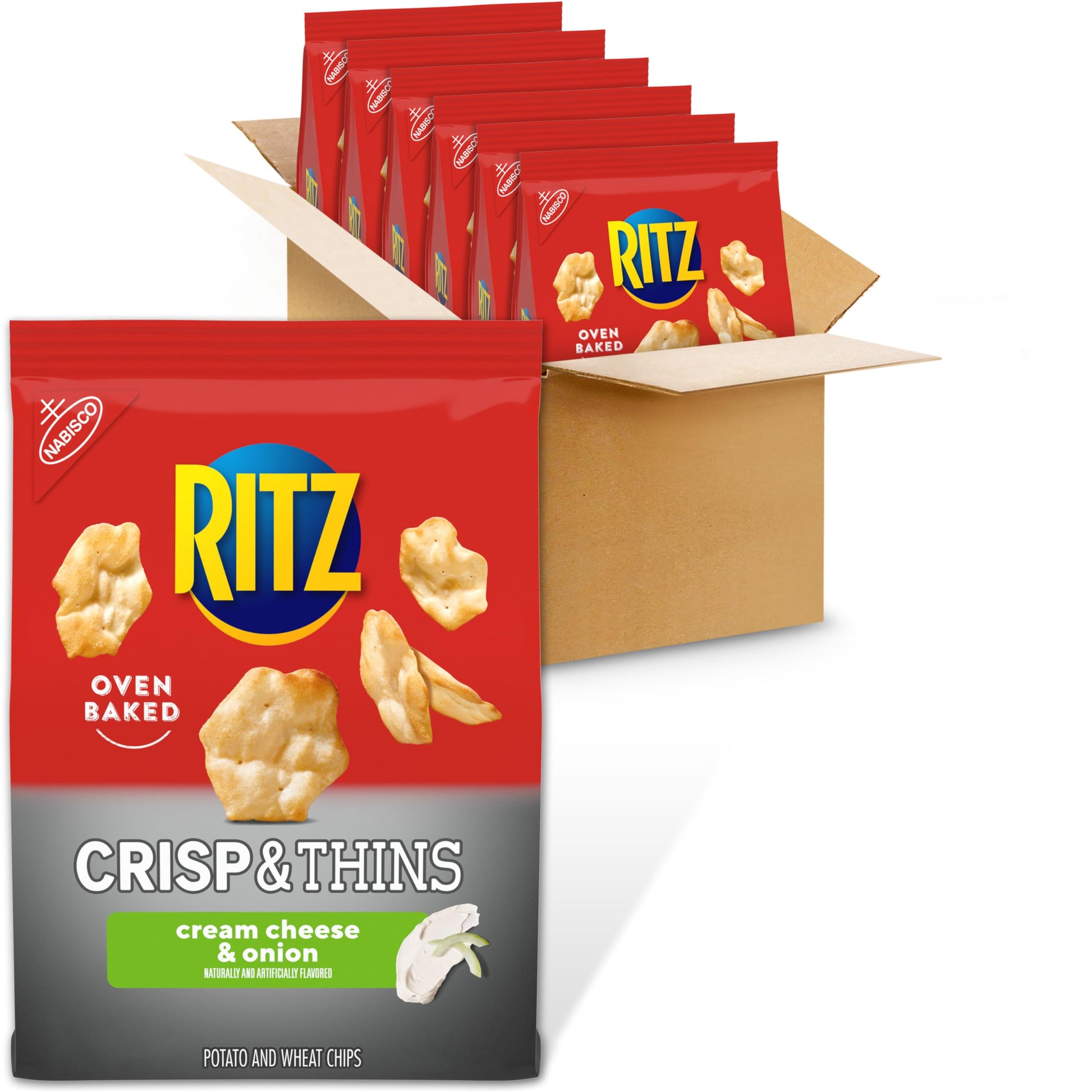 Ritz Crisp And Thins Cream Cheese And Onion Chips, Party Snacks, Bulk Snacks, 6 - 7.1 Oz Bags