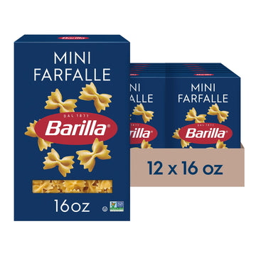 Barilla Mini Farfalle Pasta, 16 oz. Box (Pack of 12) - Non-GMO, Made with Durum Wheat Semolina - Kosher Certified