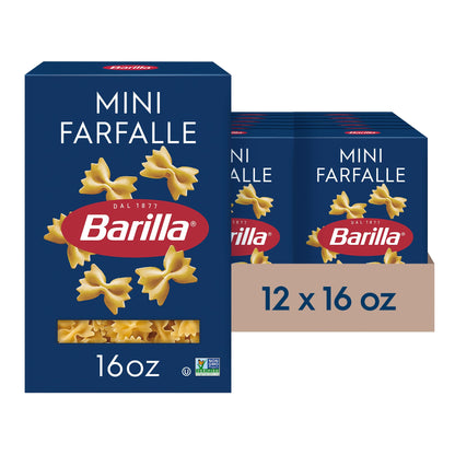 Barilla Mini Farfalle Pasta, 16 oz. Box (Pack of 12) - Non-GMO, Made with Durum Wheat Semolina - Kosher Certified