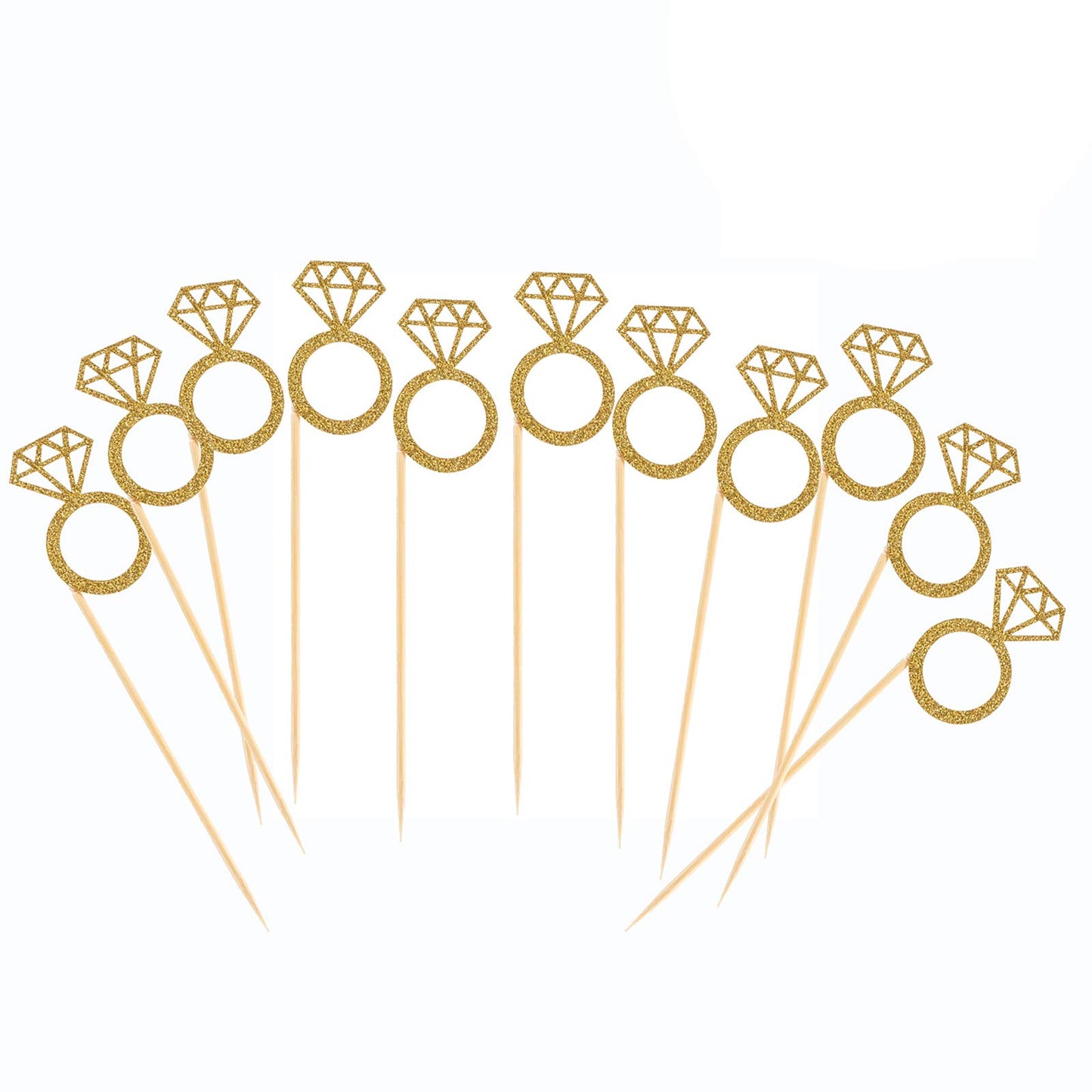 50 Pack Cupcake Toppers Gold Glitter Mini Diamond Ring Cakes Toppers for Marriage Engagement Anniversary Birthday Valentines Party Cake Decor