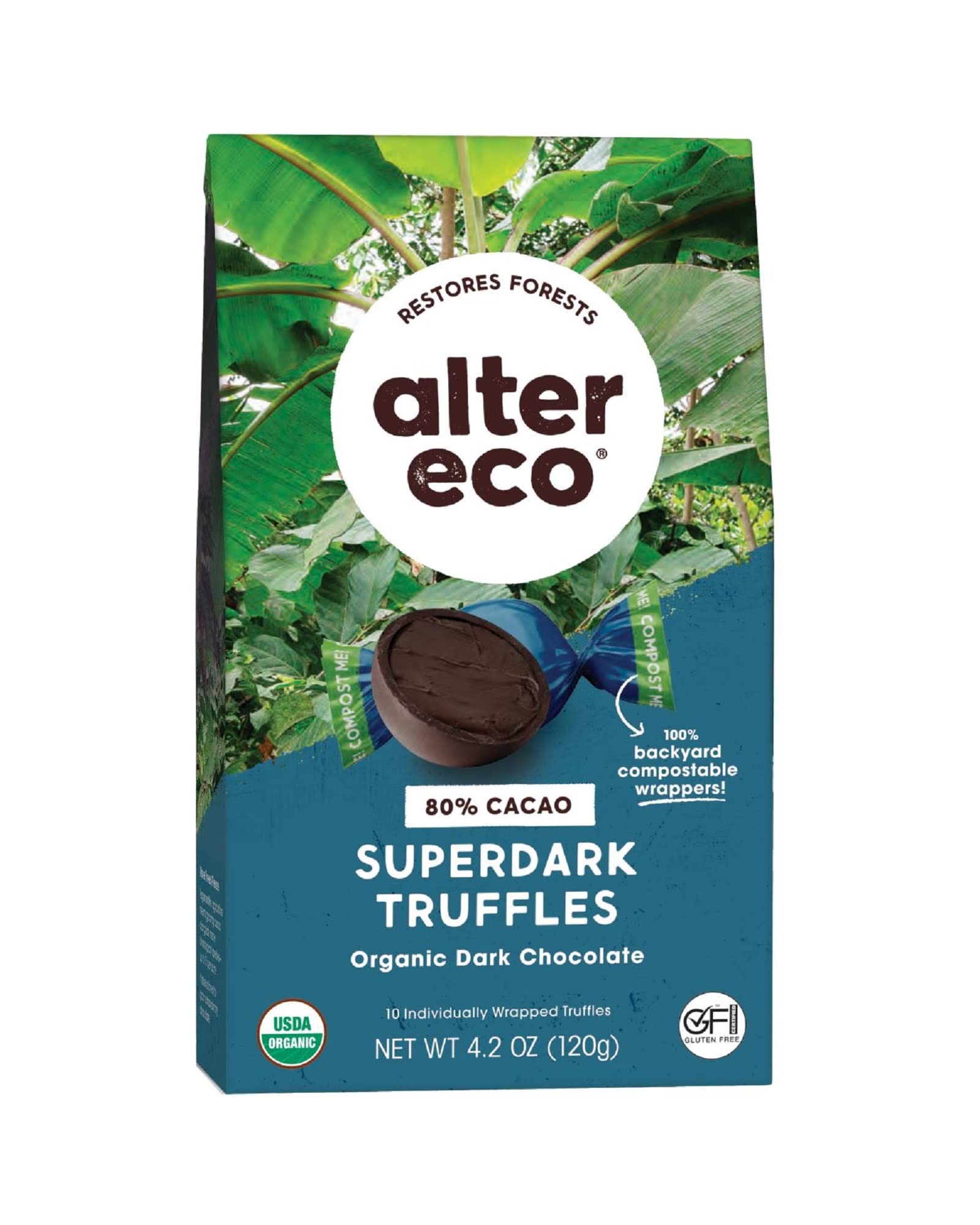 Alter Eco | SuperDark Chocolate Truffles | Pure Dark Cocoa, Fair Trade, Organic, Non-GMO, Gluten Free | 80 Truffles