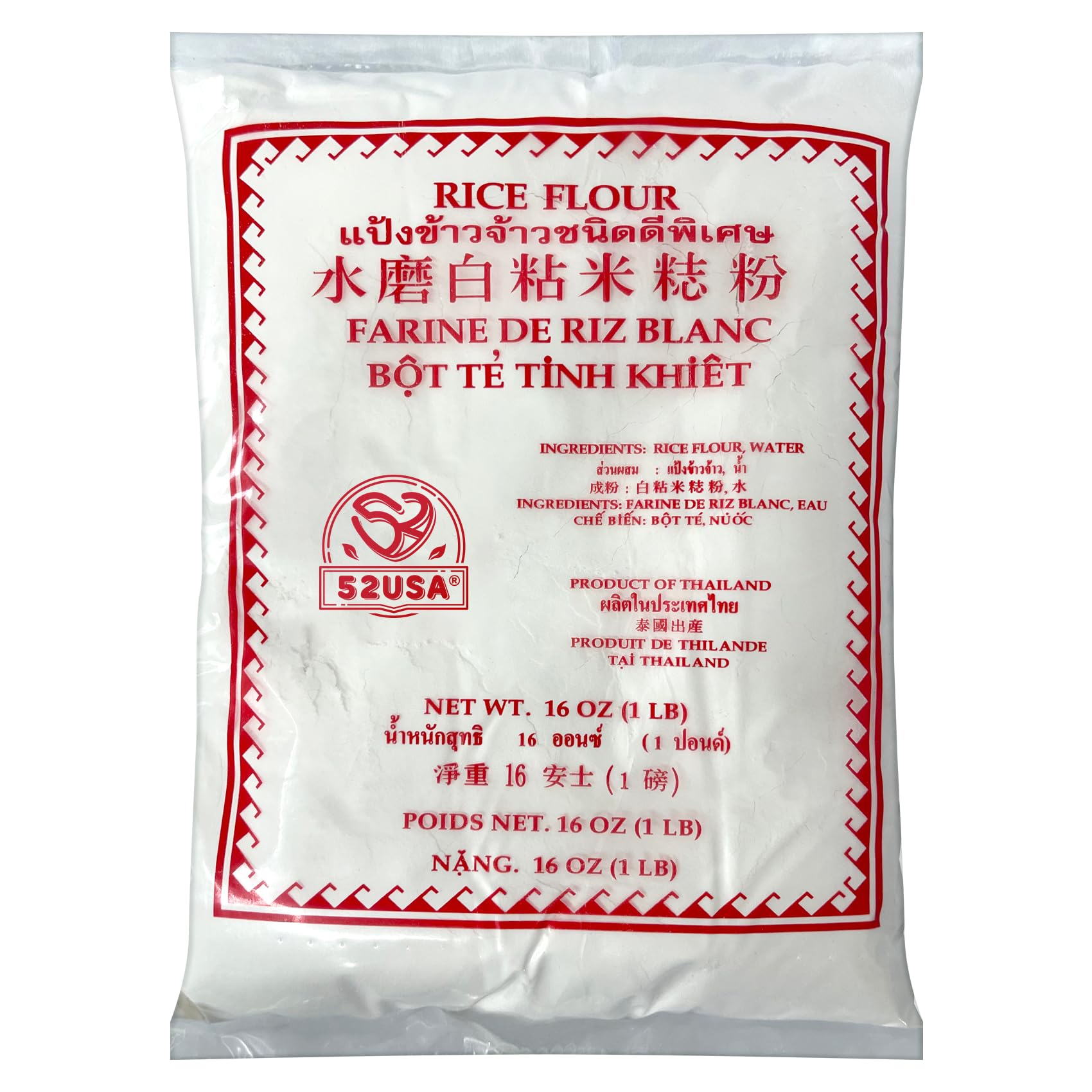 52USA Thai Rice Flour 16 Ounce (Basic), 1 Pound (Pack of 1), Rice Flour for Baking or Cooking, Product of THAILAND, All Natural 