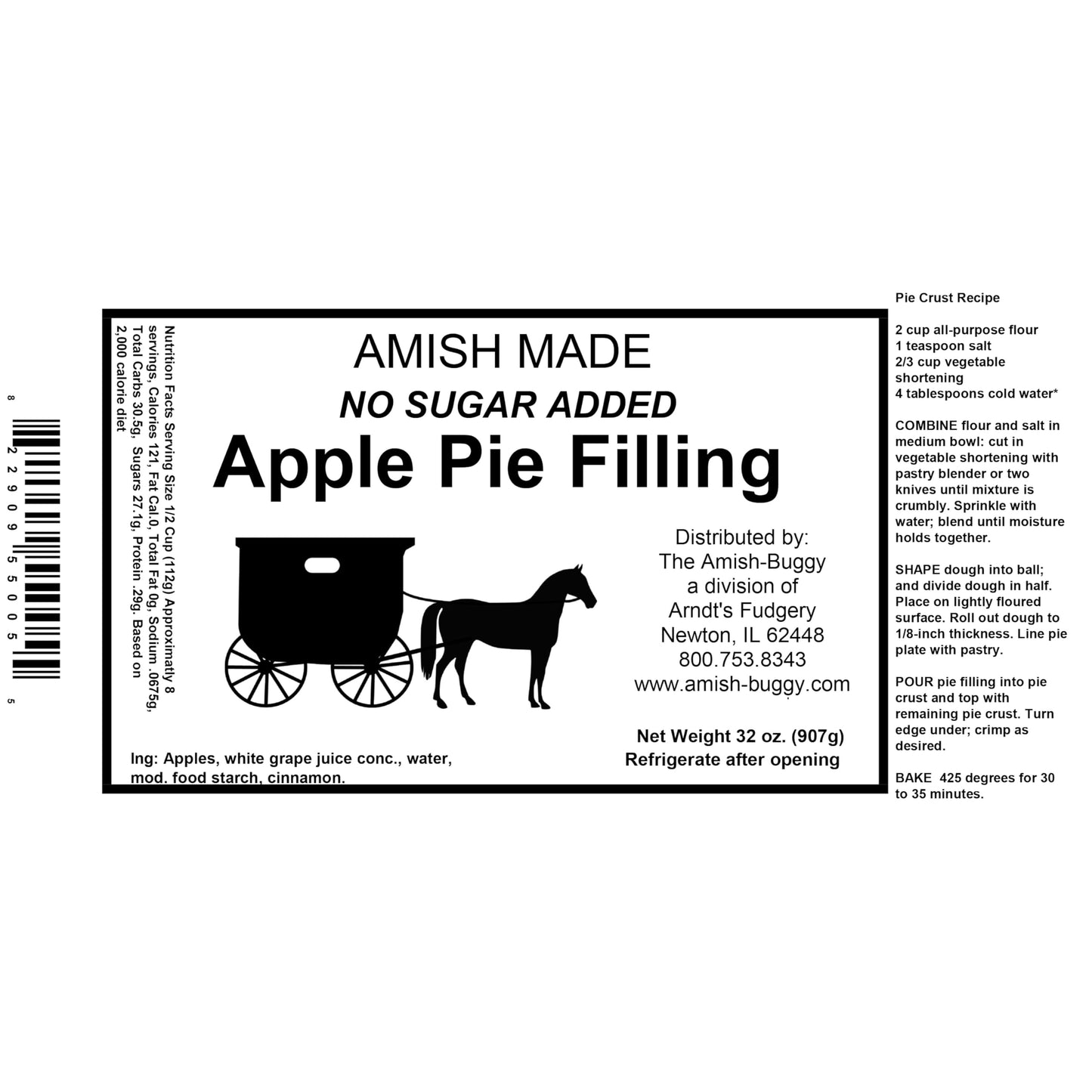 Amish Pie Filling - Two 32 Oz Jars (Apple No Sugar Added)