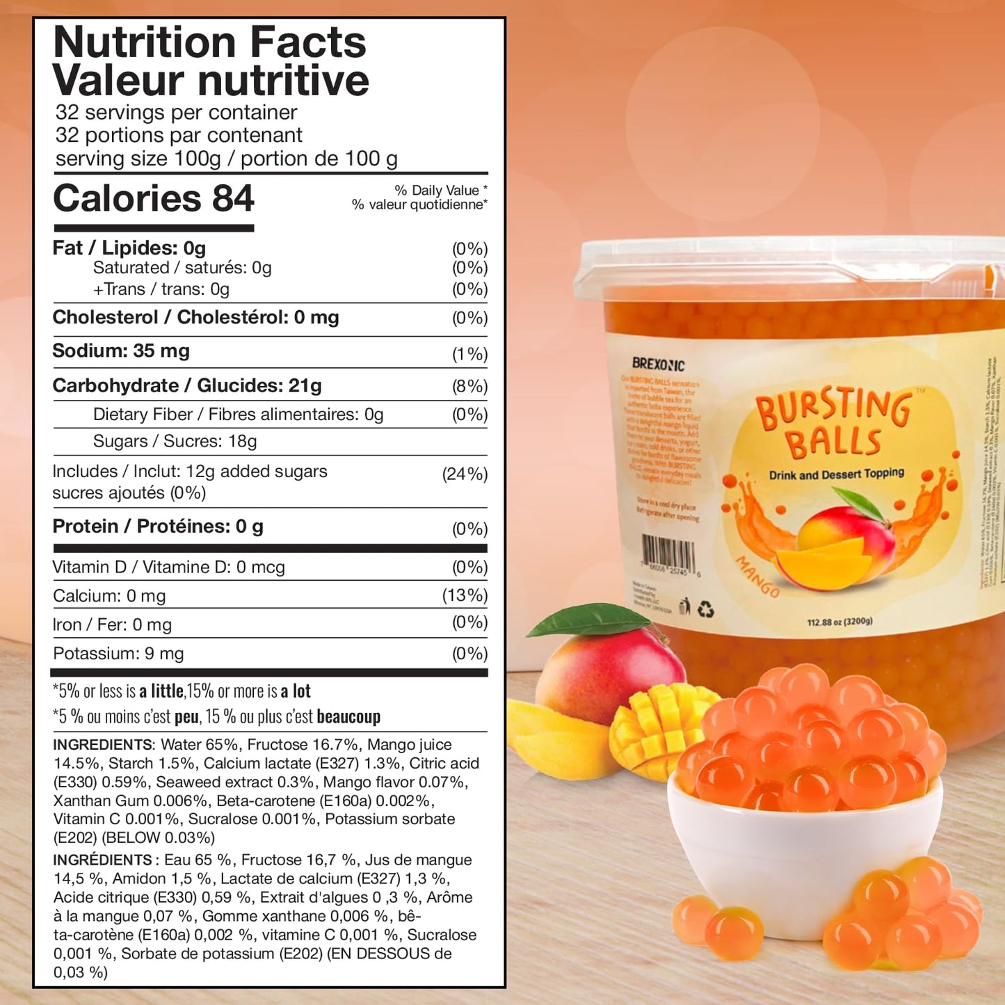 BREXONIC Mango Boba Pearls - Bursting Boba for Bubble Tea, 7 LB Pack