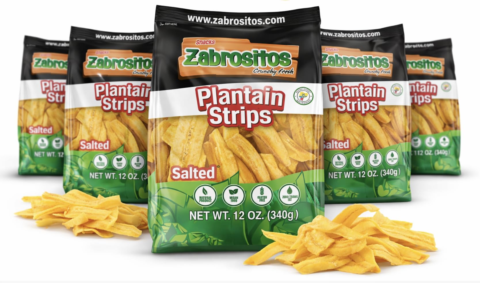 Zabrositos Strips Chips - Plantain Strips with Sea Salt Flavor 12 oz. Fresh, Crunchy, and Natural Snacks. Gluten free and Zero T