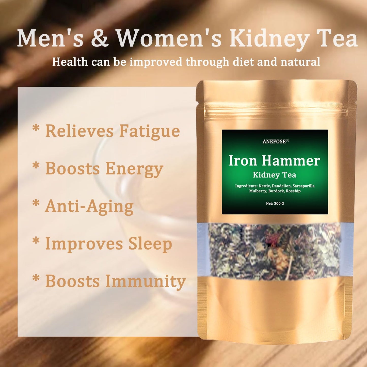 ANEFOSE Iron Hammer Tea for Kidney & Dandelion Tea for Liver - Herbal Wellness Blend (1 Pack)