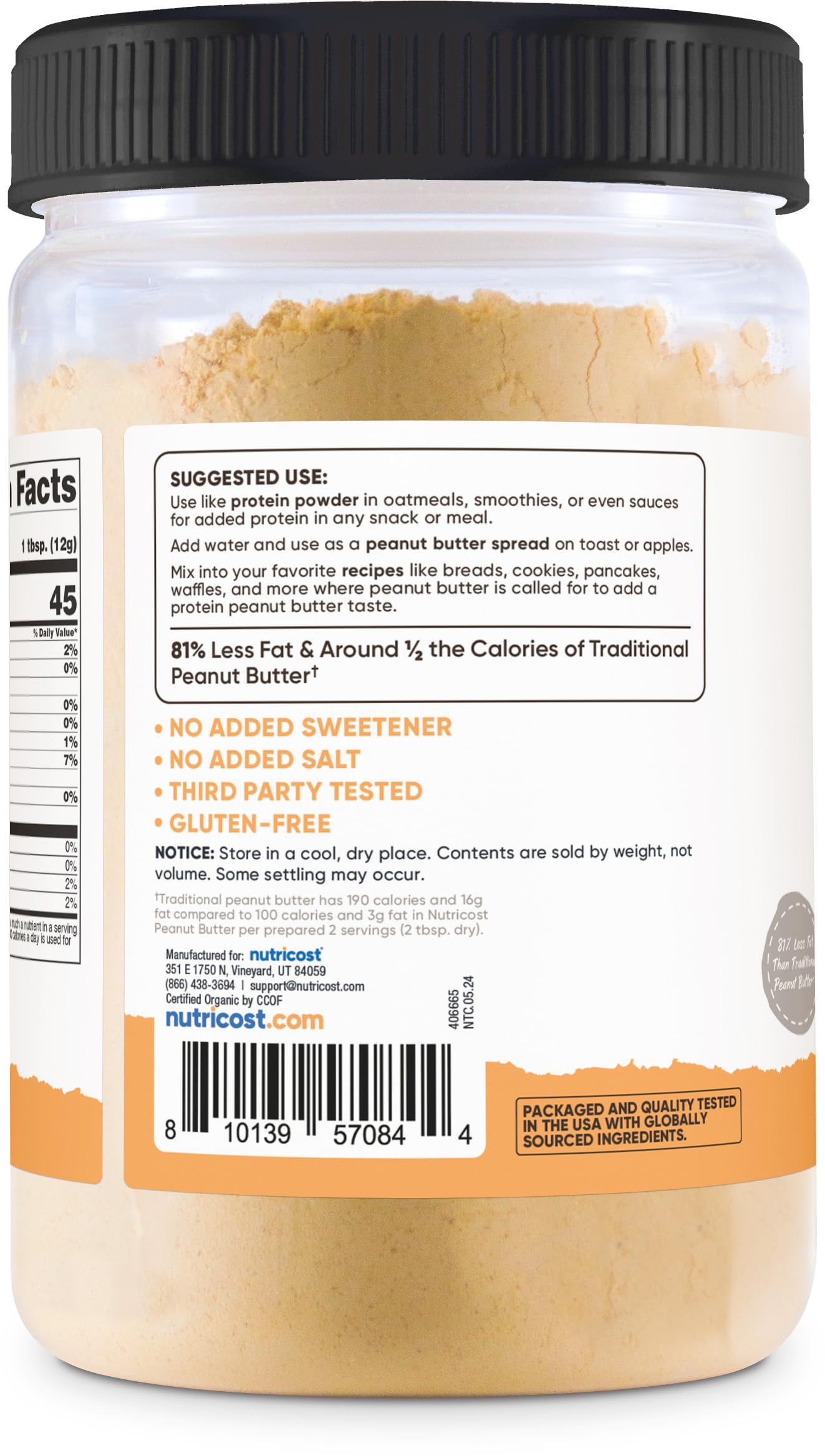 Nutricost Pantry Organic Peanut Butter Flour Powder (30 Servings) (12.6 Oz) - No Added Sweetener, No Added Salt, 81% Less Fat Th