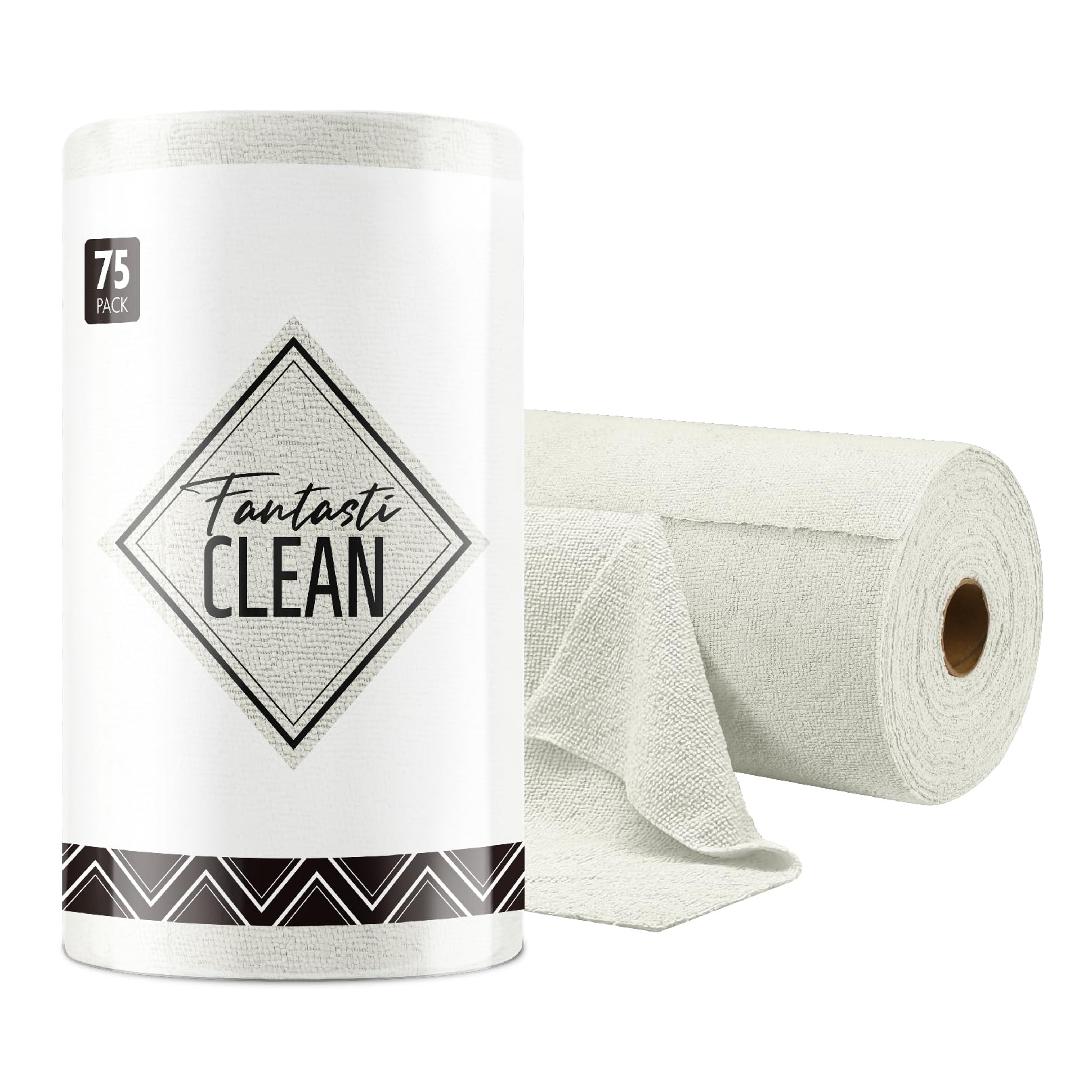 Fantasticlean Microfiber Cleaning Cloth Roll -75 Pack, Tear Away Towels, 12'' X 12'', Reusable Washable Rags (Coolgrey)