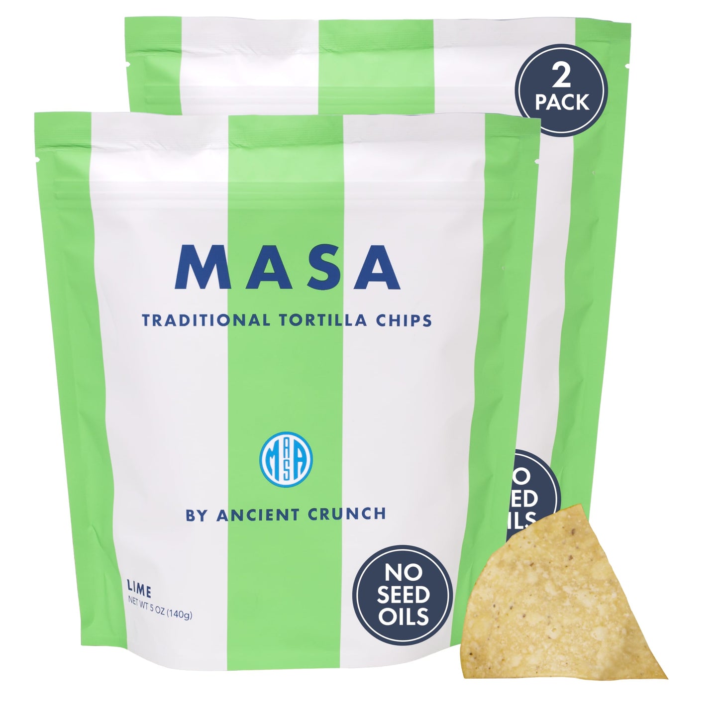 MASA Chips - Lime Flavored Tortilla Chips, Handmade Corn Chips & Crisps - Naturally Grown White Corn, Made with Grass Fed Tallow