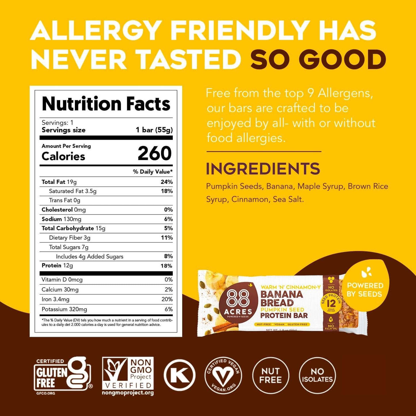 88 Acres Banana Bread Seed Protein Bar, 1.9 OZ, 1 Count, Model 0857851005902