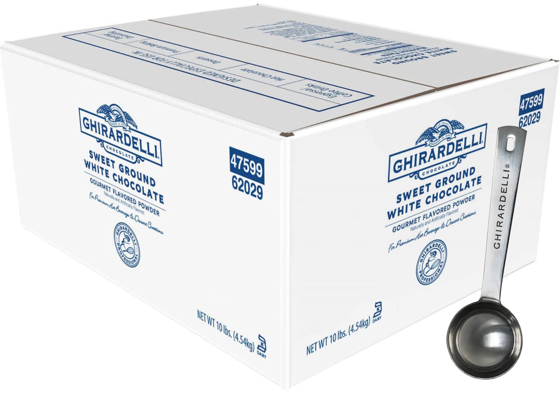 Ghirardelli Sweet Ground White Chocolate Gourmet Flavored Powder, 10 Pound Box with Ghirardelli Stamped Barista Spoon