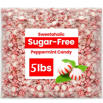 Sweetaholic Sugar Free Starlight Peppermint Candy | 5 Pound (400 Pcs Approx) | MADE IN USA | Individually Wrapped | Bulk Hard Ca