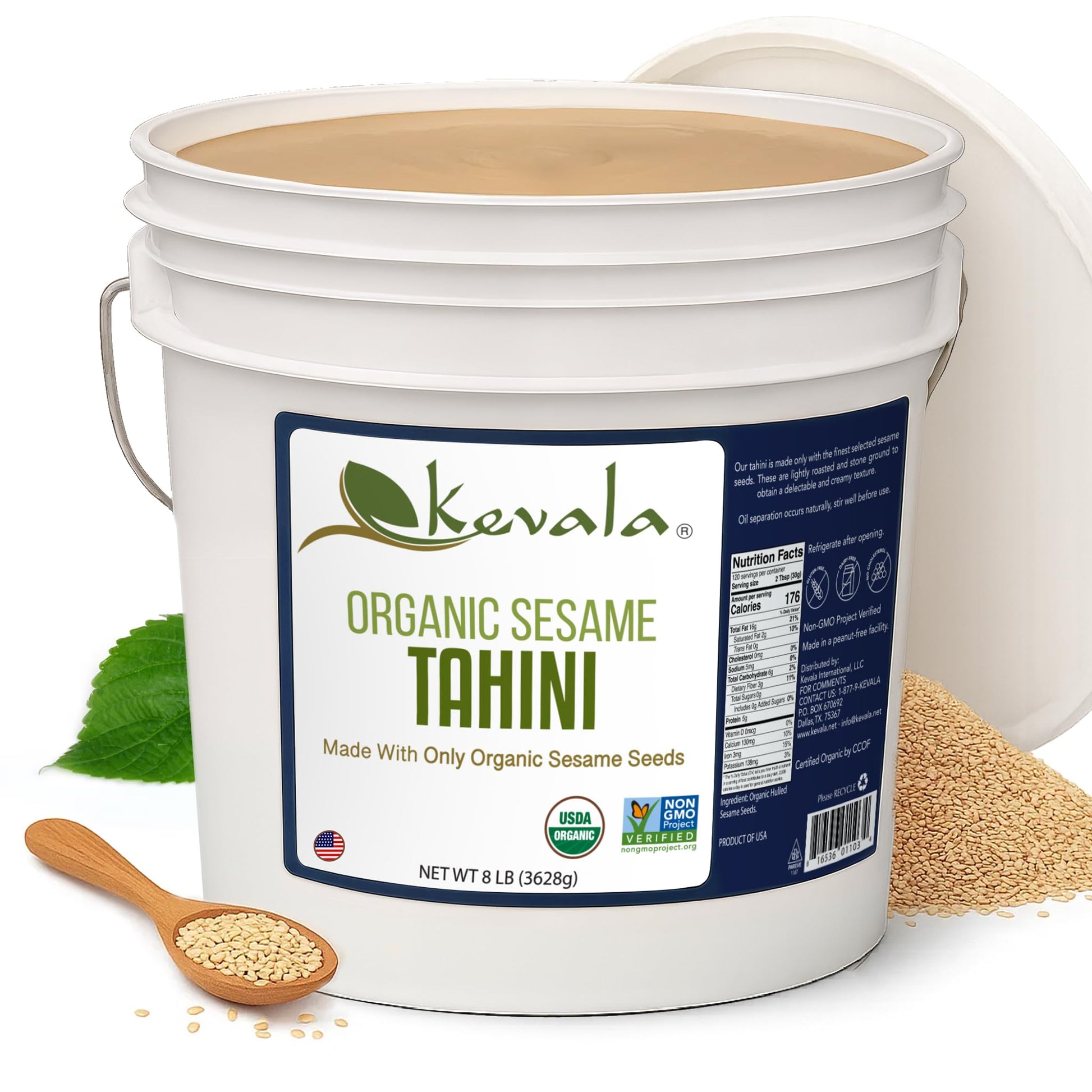 Kevala Organic Sesame Tahini, Gluten Free, Kosher, 8 lb, Vegan, Bulk Size