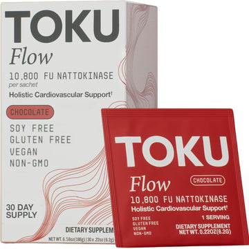 Toku Flow  Functional Daily Powder With 10 800 Fu Soy-Free Nattokinase  Vitamin K2 Mk7 & Oat Playa Glucan  Plant-Based Formula  Chocolate Flavor  30 Packets