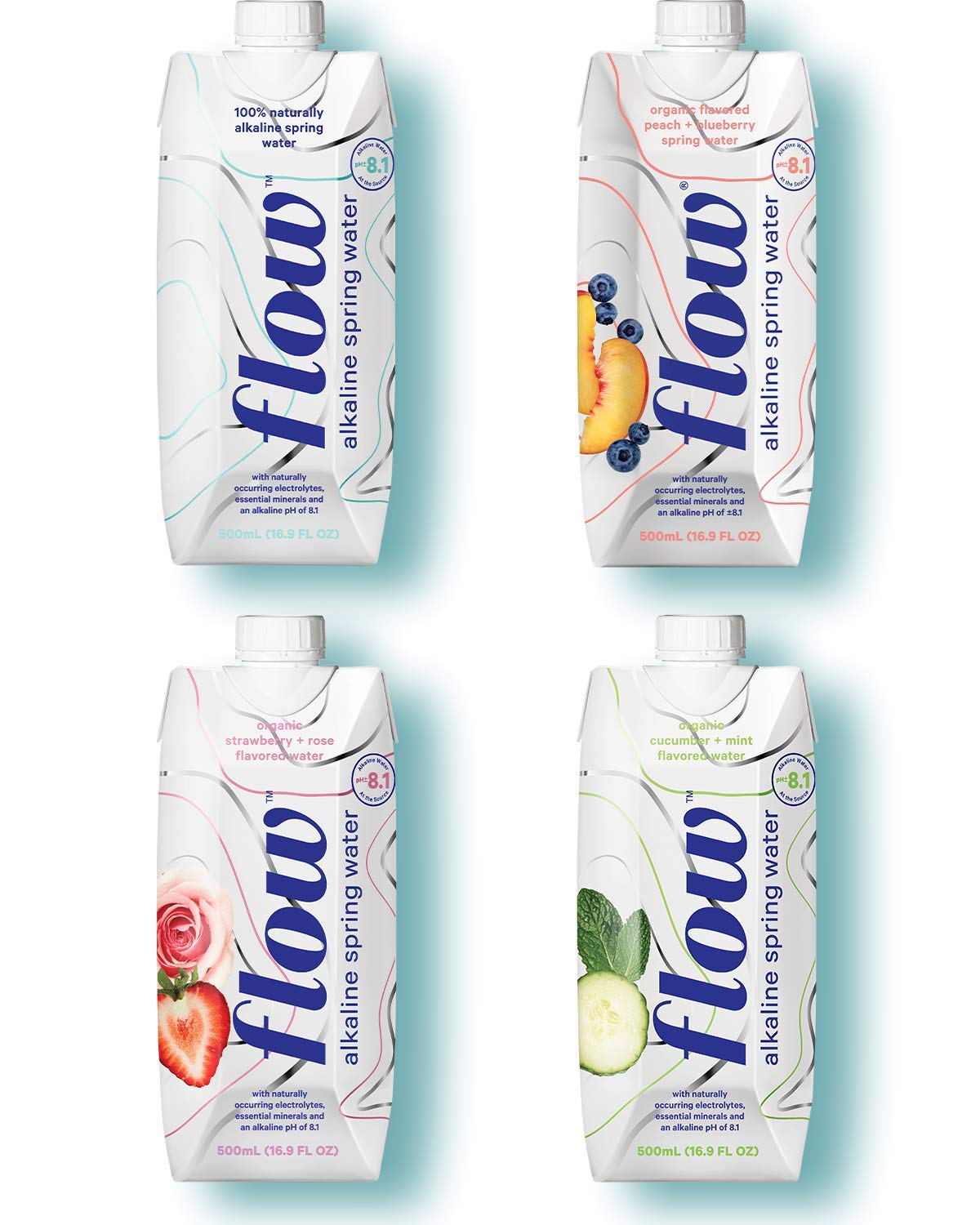 Flow Alkaline Spring Water, Alkaline Water Ph 8.1, Electrolytes + Essential Minerals, Eco-Friendly Pack, 100% Recyclable, Bpa-Free, Non-Gmo, 2 Of Each Organic Flavor, 4-Flavor Variety Pack 12 X 500Ml…