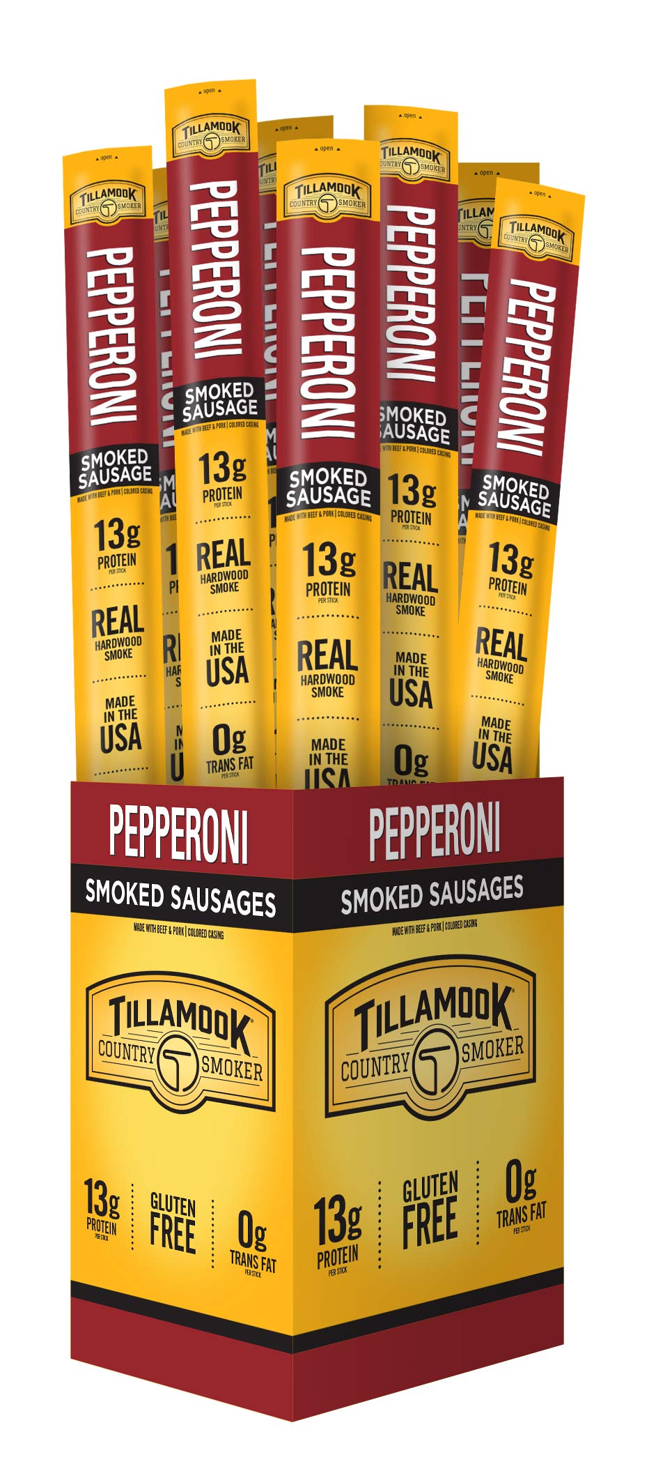 Tillamook Country Smoker Pepperoni Sausages, 1.44 Ounce, Pack of 24, Hardwood Smoked