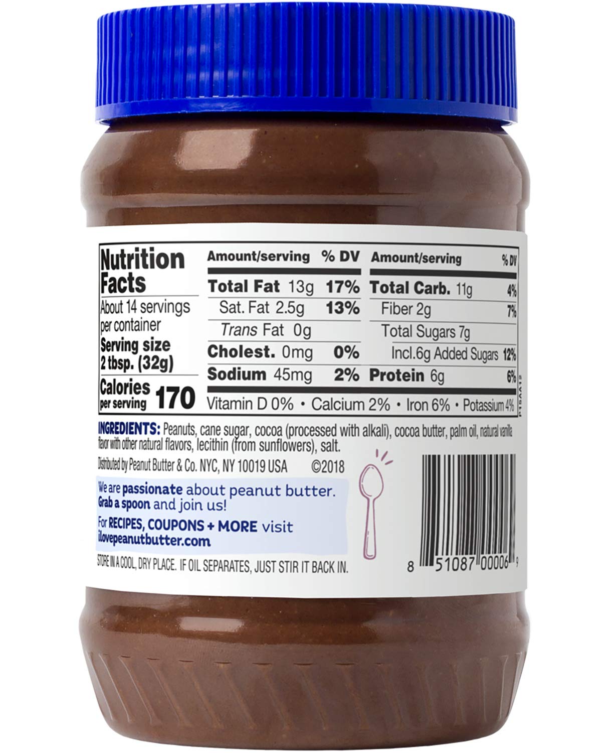 Peanut Butter & Co. Dark Chocolatey Dreams Peanut Butter, Non-GMO Project Verified, Gluten Free, Vegan, 16 oz Jar