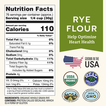 Organic Rye Flour 5Lb By Doudlah Farms - Farmed From Regenerative Soil | Vegan, Non-Gmo, Grown In Usa | For Baking Sourdough, Br