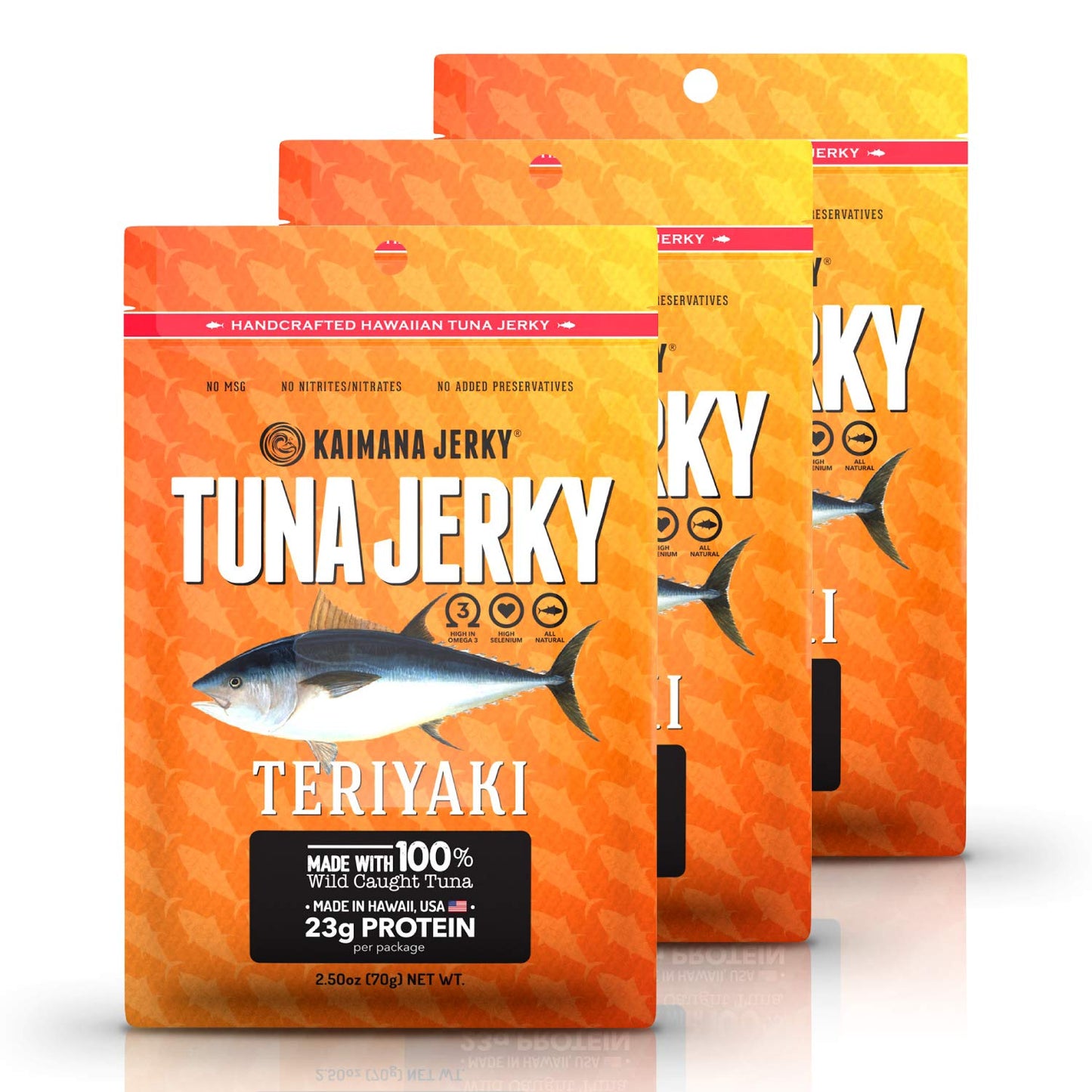 Kaimana Wild-Caught Ahi Tuna Jerky - Teriyaki | Rich In Omega-3S & High In Protein | All-Natural & Organic Fish Jerky (3 Pack, 2