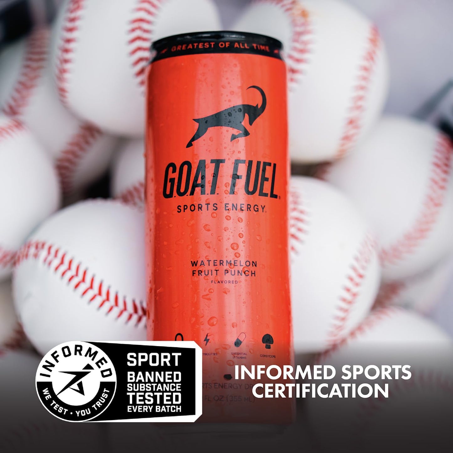 G.O.A.T. Fuel Energy Drink - Natural Caffeine, Electrolytes, BCAAs, Light Carbonation, 12 Pack, 12 Fl Oz, Watermelon Fruit Punch