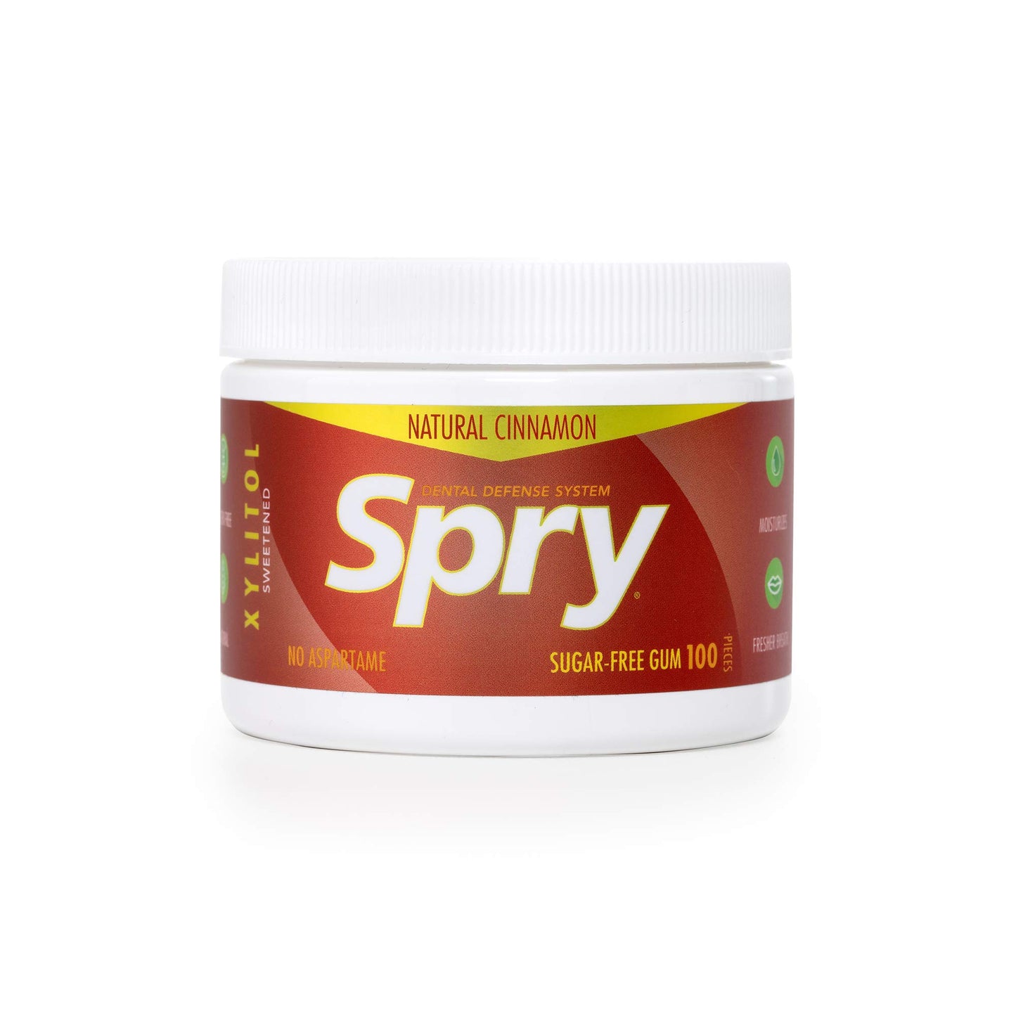 Spry Fresh Natural Xylitol Chewing Gum Dental Defense System Aspartame-Free Sugar Free Gum (Cinnamon, 100 Count - Pack Of 1)