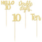 Gyufise 24Pcs Gold Glitter 10Th Birthday Cupcake Toppers Double Digits Cupcake Toppers Hello 10 Ten Cupcake Picks For 10Th Birth