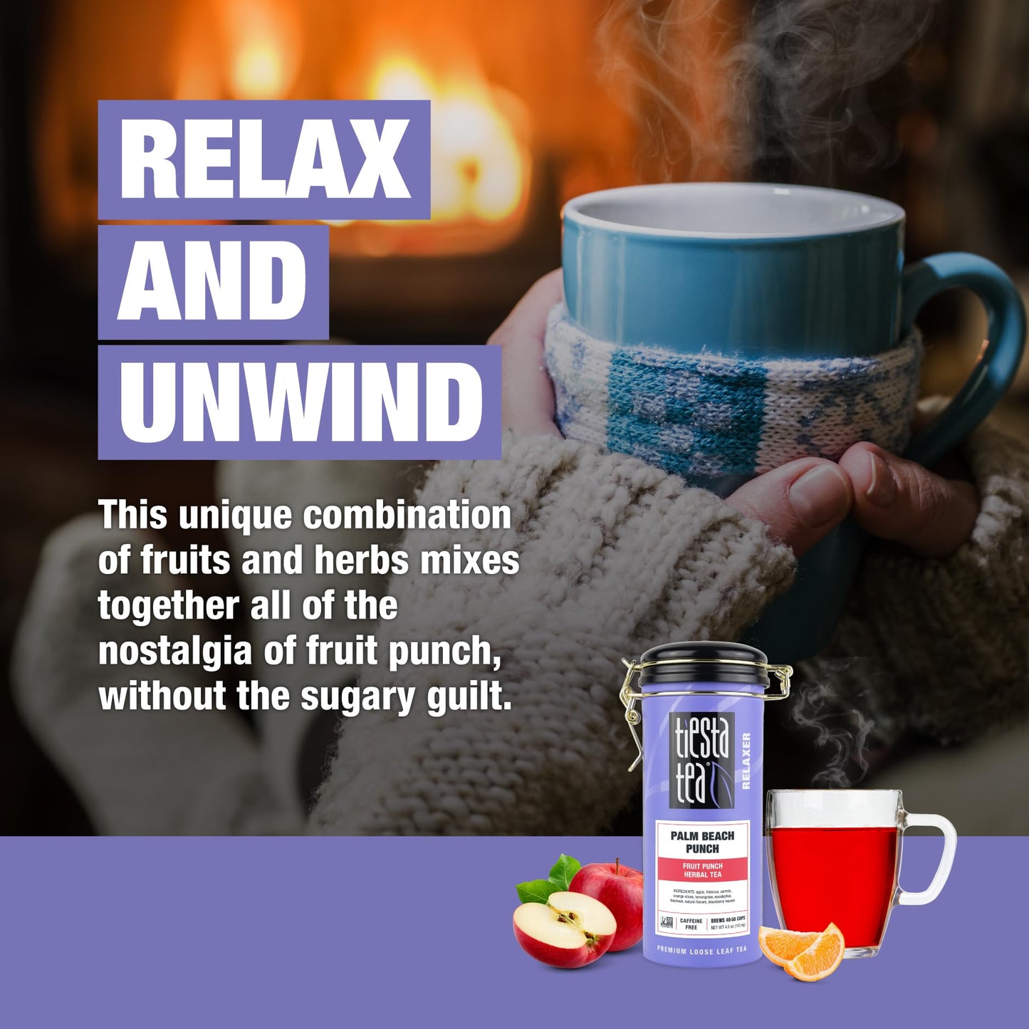 Tiesta Tea - Palm Beach Punch | Loose Leaf | Fruit Punch Herbal Tea | Caffeine-Free Tropical Blend With Apple, Carrots & Orange | Brew Hot Or Iced | 4Oz Refillable Tin, 50 Cups