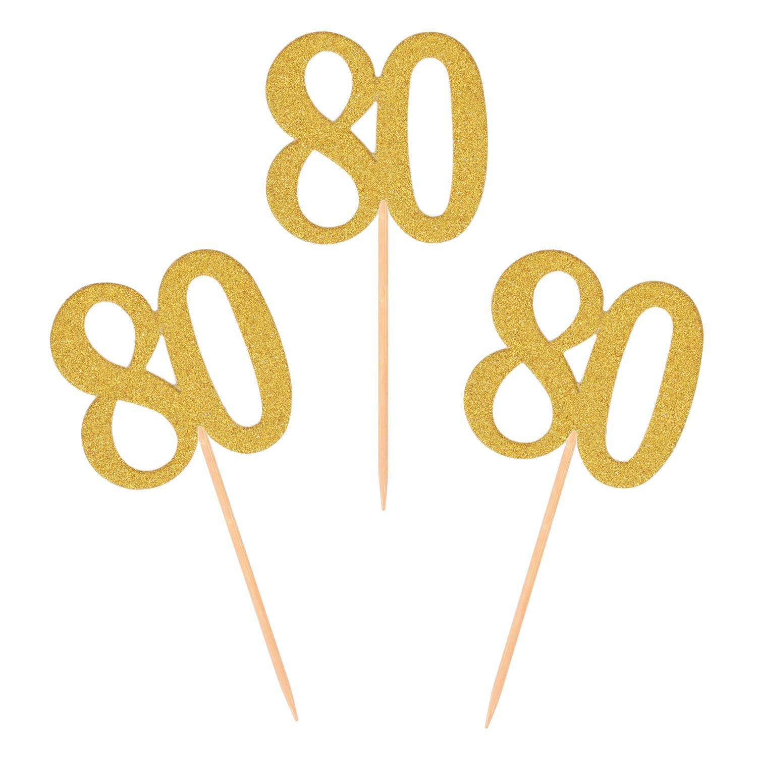 Donoter 50Pcs 80Th Cupcake Toppers Gold Glitter Number 80 Cake Picks For Birthday Anniversary Party Decoration