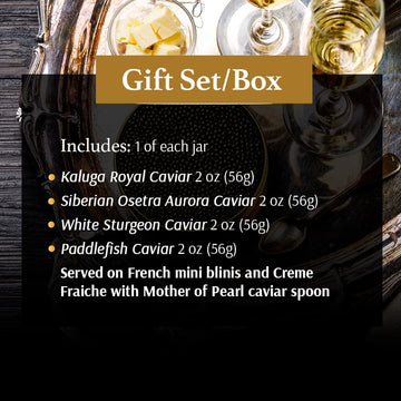 Olma Majestic Caviar Gift Set - 8 Oz (224G) Of Caviar, Includes Kaluga Royal, Siberian Osetra Aurora, White Sturgeon, Paddlefish