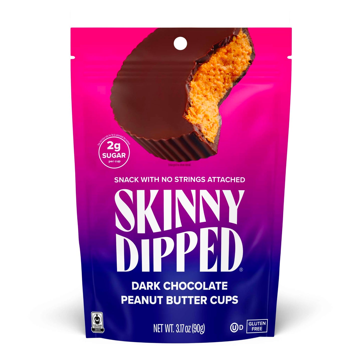 SkinnyDipped Dark Chocolate Peanut Butter Cups, 2g Sugar per Cup, Keto Friendly, Low Carb, Gluten Free, 3.2oz, 4 Pack (24 Cups T