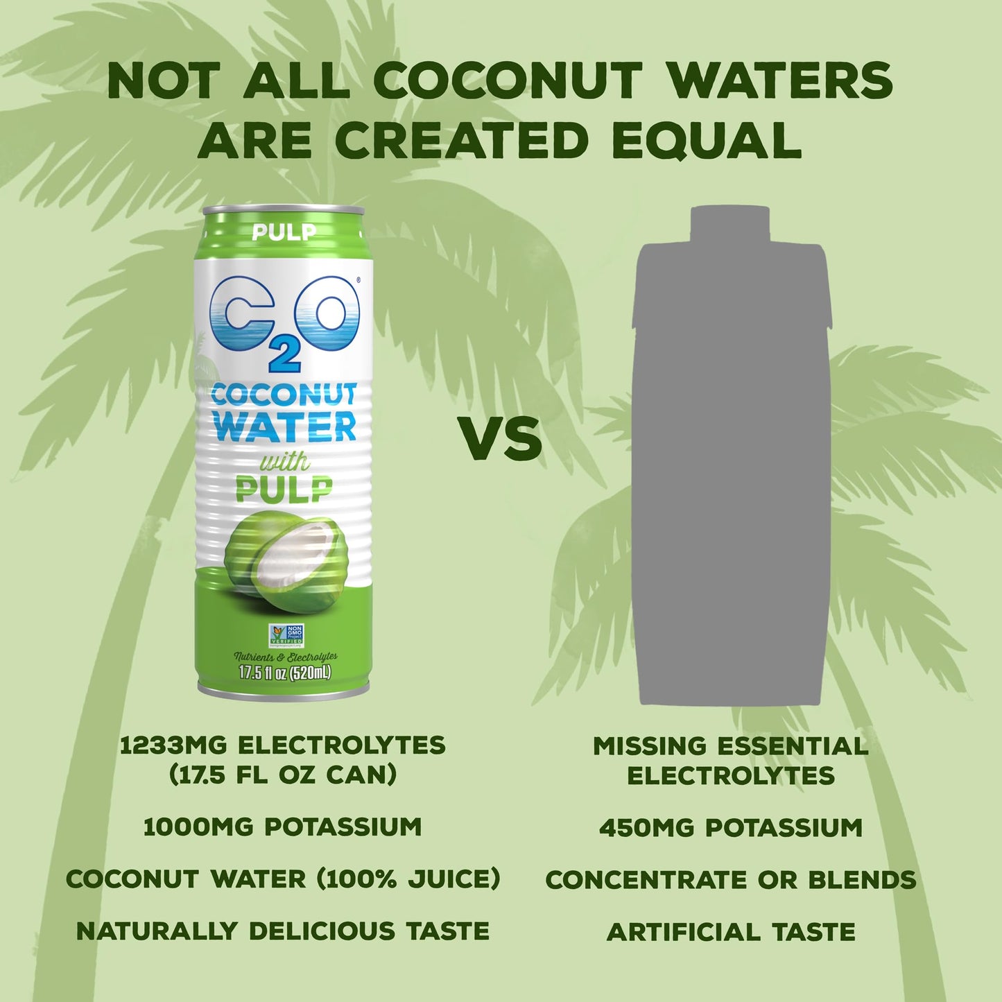 C2O Coconut Water with Pulp, 12 Pack Slim Cans, 17.5 fl oz