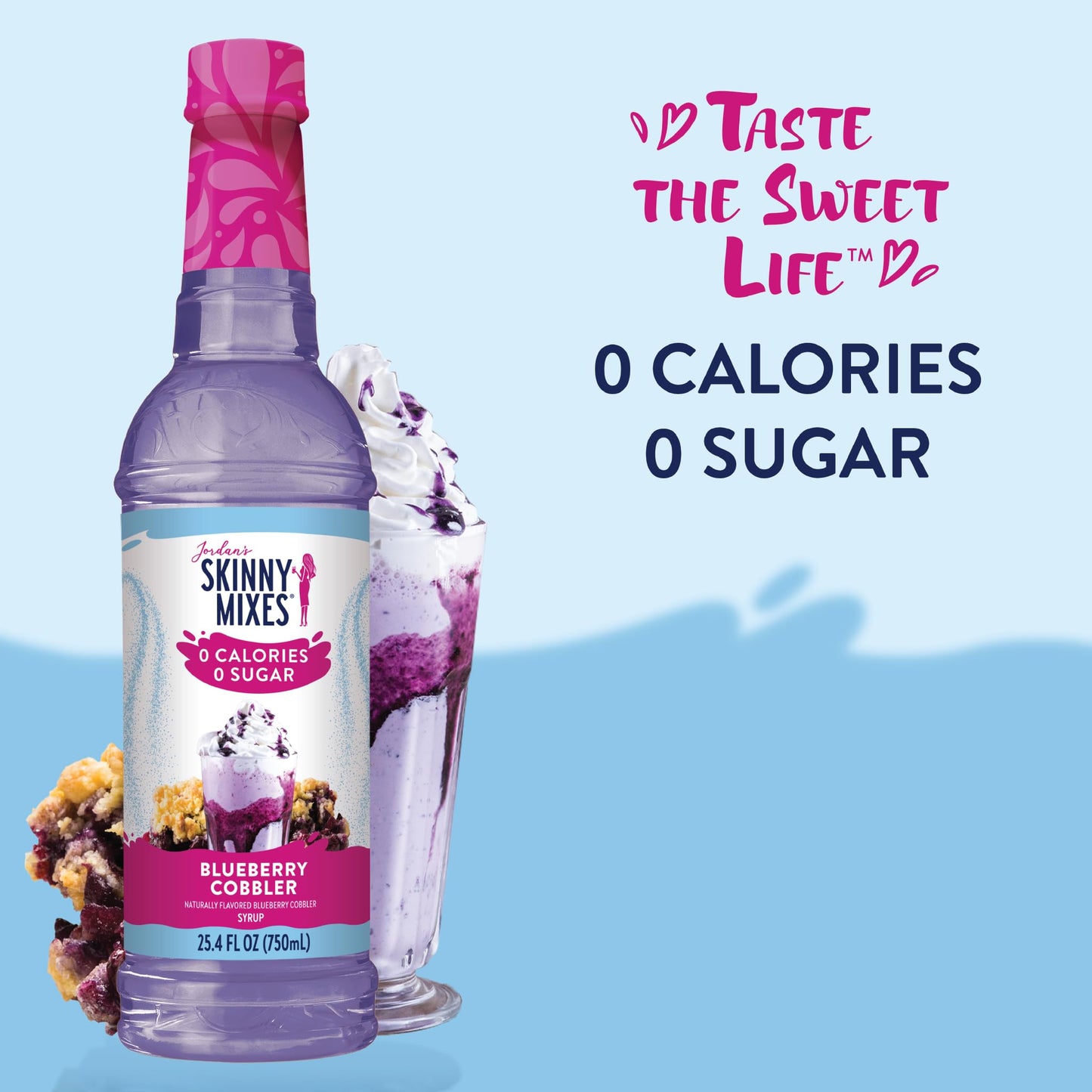 Jordans Skinny Syrups Blueberry Cobbler Coffee Syrup, Sugar Free, Zero Calorie, 25.4 Fl Oz, Gluten Free, Keto Friendly