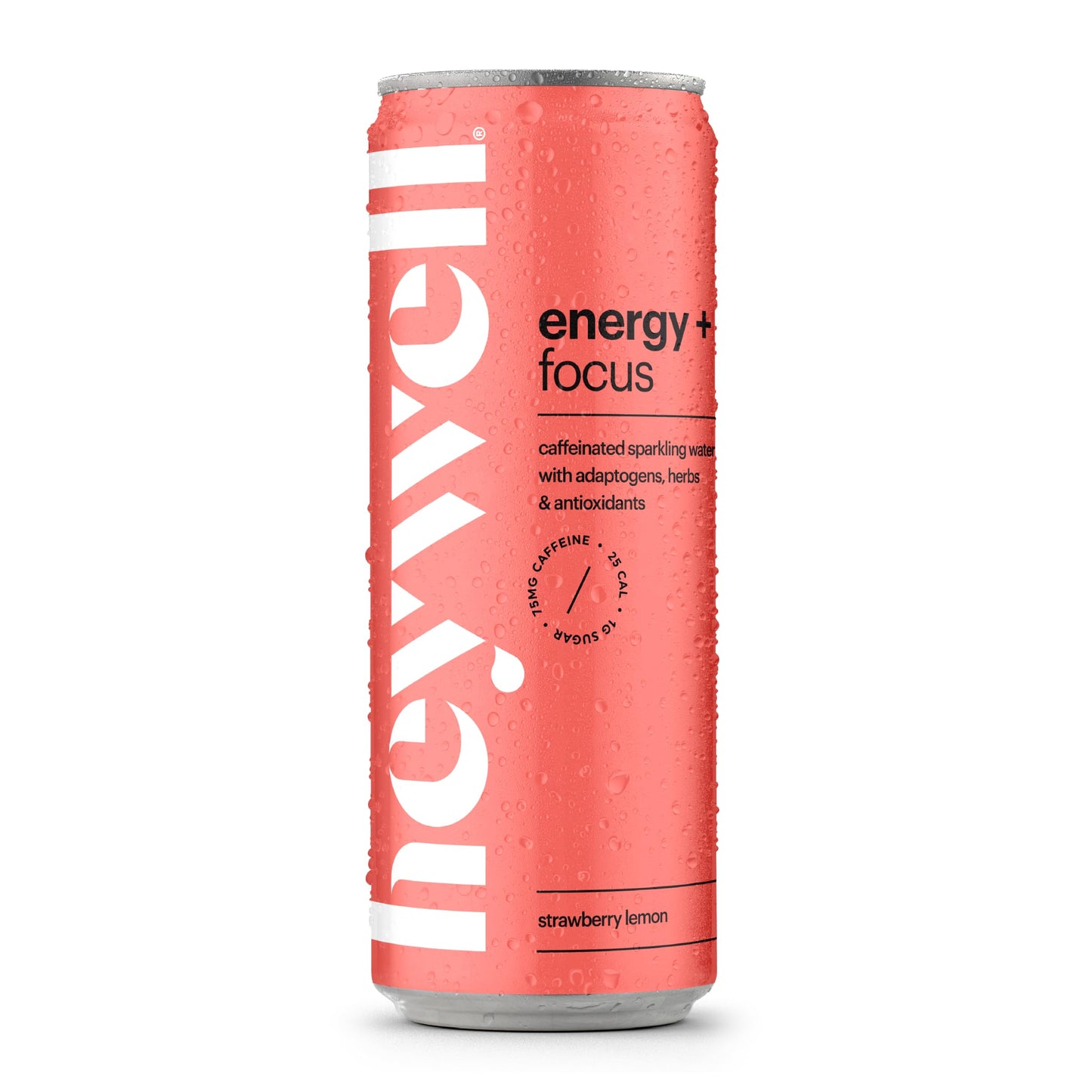 Heywell Sparkling Adaptogenic Water Energy And Focus, Strawberry Lemon Flavor 12 Fluid Ounce (Pack Of 12) - Caffeinated, Organic