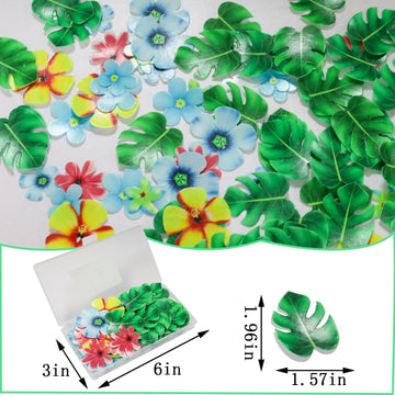 83Pcs Edible Tropical Turtle Leaves Flower Cupcake Toppers Wafer Paper Palm Leaf Flower Cake Topper Edible Cake Decoration For H