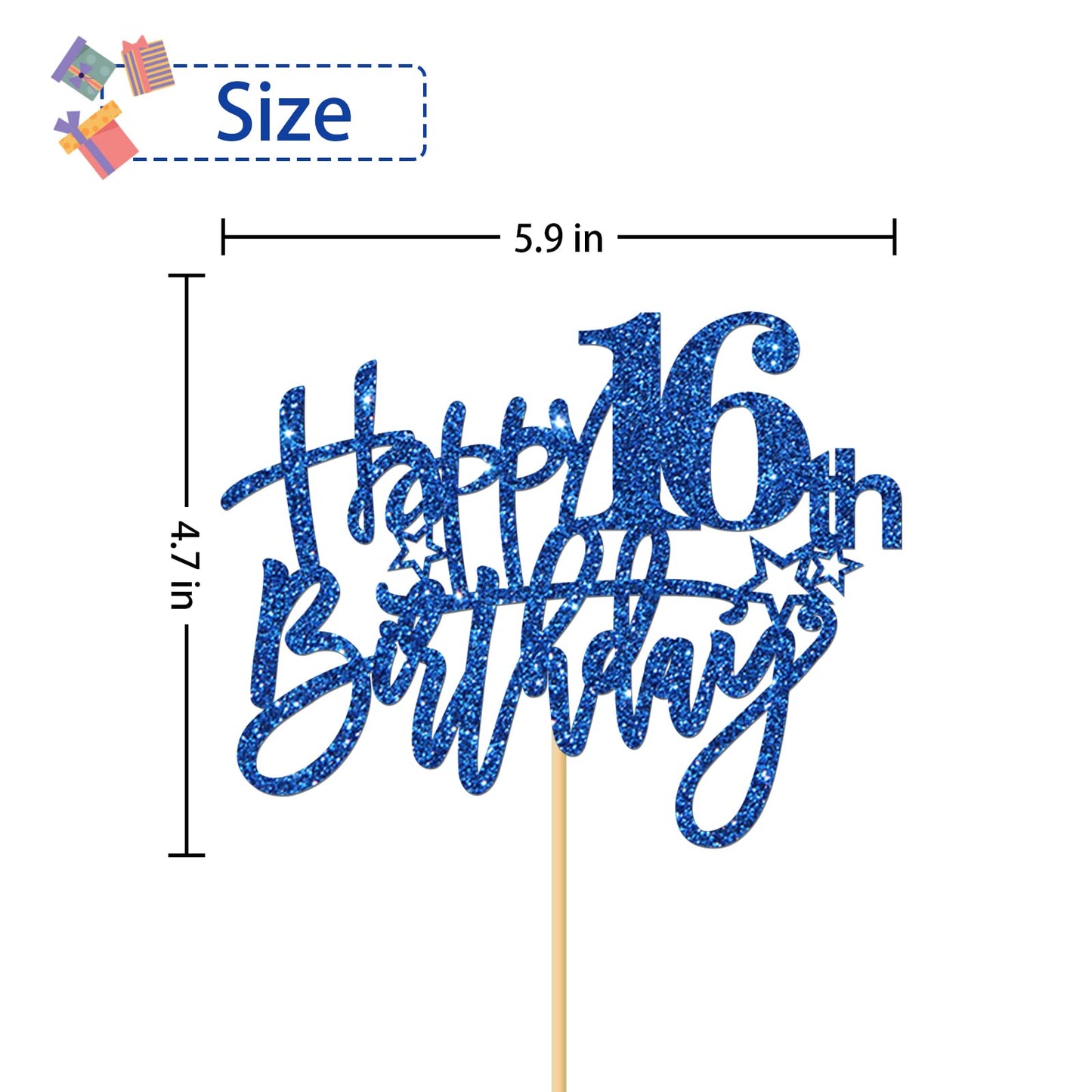 Roadsea Happy 16Th Birthday Cake Topper - Girl Boy Teenager Sixteen Years Old Birthday Cake Supplies - 16Th Birthday Party Decor