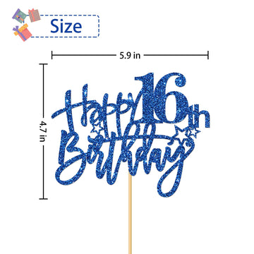 Roadsea Happy 16Th Birthday Cake Topper - Girl Boy Teenager Sixteen Years Old Birthday Cake Supplies - 16Th Birthday Party Decor