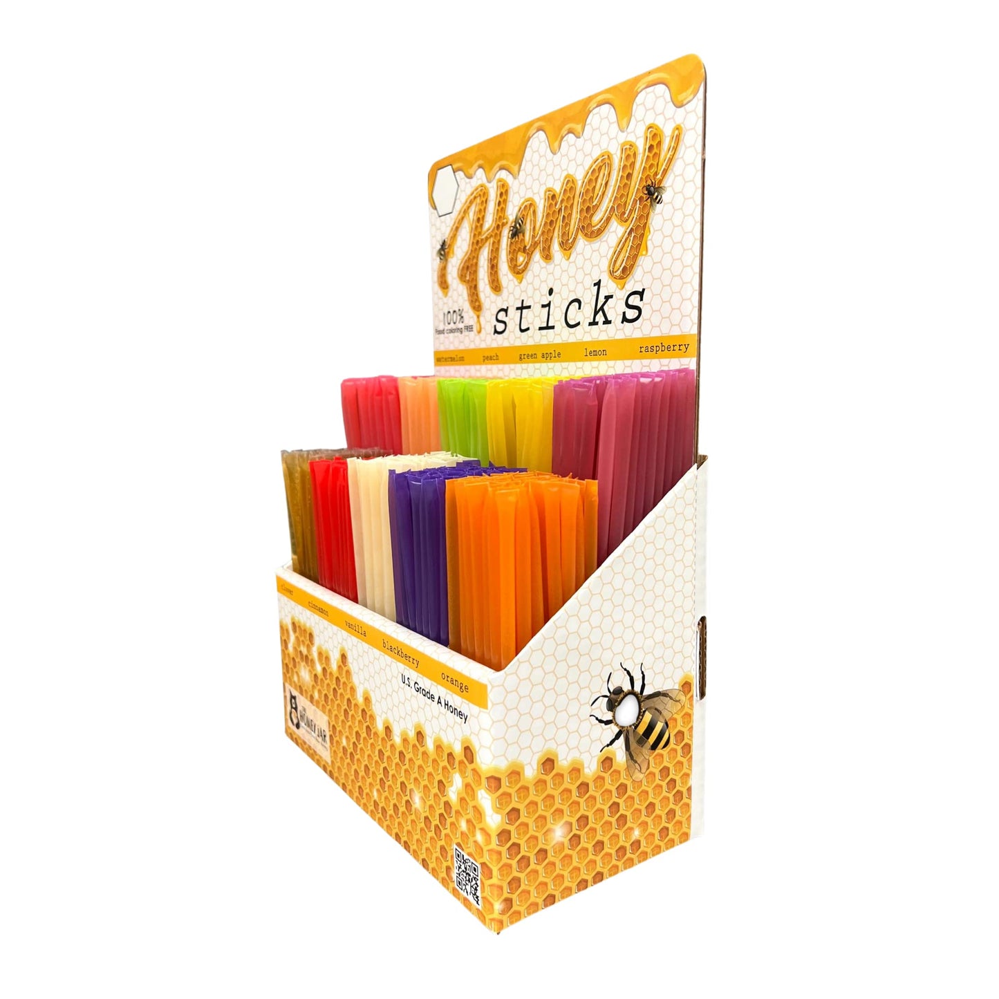 The Honey Jar - Traditional Honey Stick Retail Display With 500 Assorted Honey Sticks Perfect For Gift Shop, Grocery Store, Bout