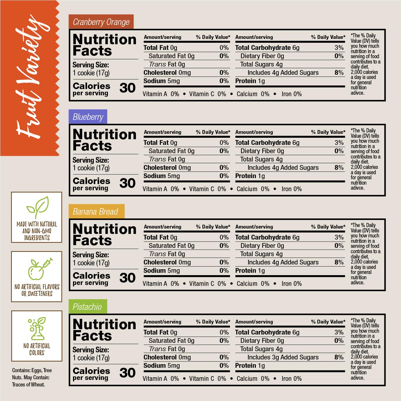 Dijas Natural Foods Crunchy Biscotti Cookies, Fat Free, Variety Pack, 4 Count, All Natural Ingredients, Fruit Variety