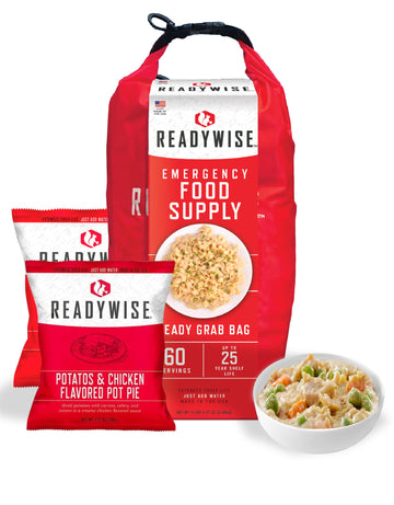 Readywise - Ready Grab Bag, 60 Servings, Emergency Food Supply, Mre, Premade, Freeze Dried Survival Food, Meal Essentials For, C