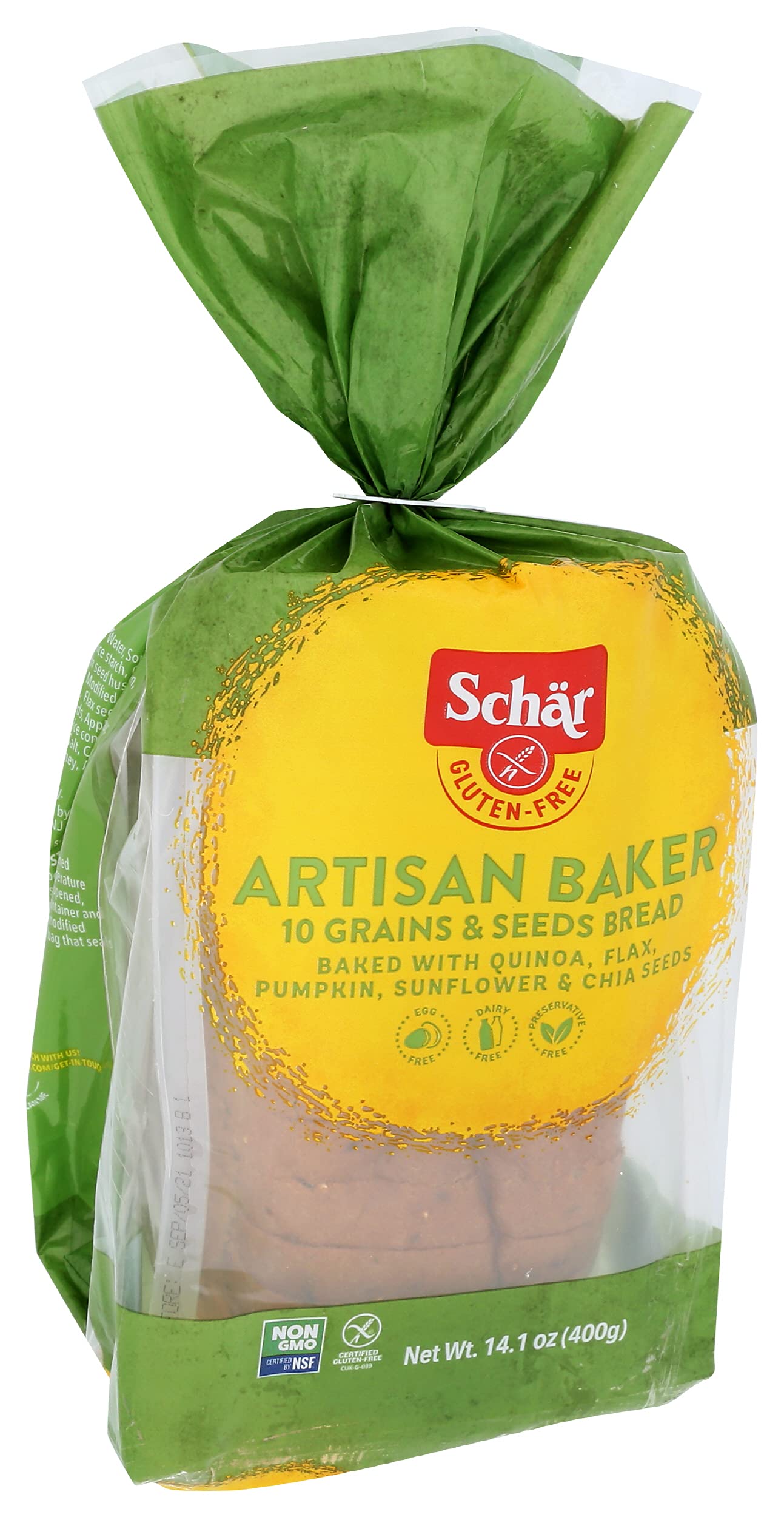 SCHAR, Bread, Artsn Bkr, 10Grn&Sds, Pack of 6, Size 13.6 OZ, (Dairy Free Gluten Free Low Sodium Wheat Free Yeast Free)6