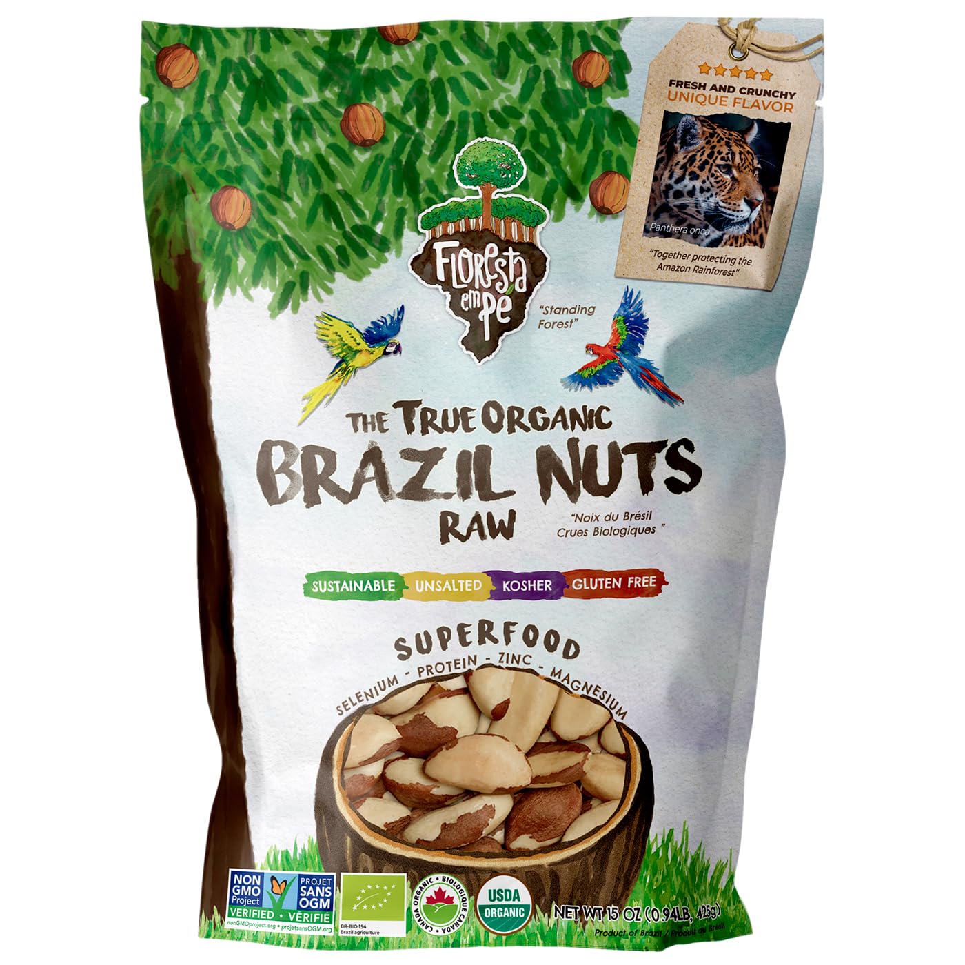 Snack The True Organic Brazil Nuts 15 Oz – Raw And Unsalted – Kosher – Healthy-Rich In Vegetable Protein – Harvested In Large Online Retailer Rainforest – Fresh, Vegan And Gluten Free – Forest Up