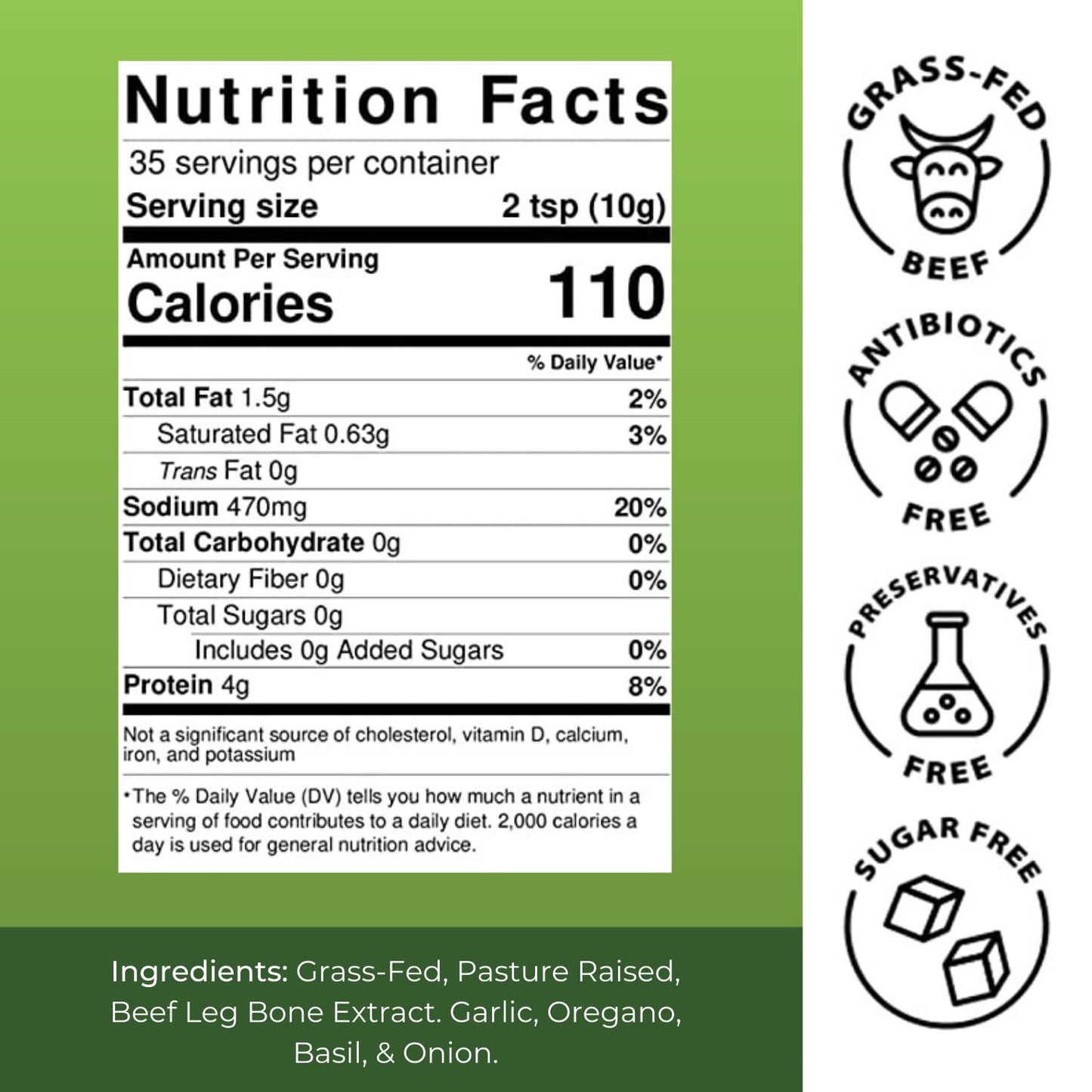 Best Bone Broth BEEF BONE BROTH CONCENTRATE Garlic Herb Flavor 21.44 oz - Grass Fed, Keto & Paleo Friendly, 35 Servings