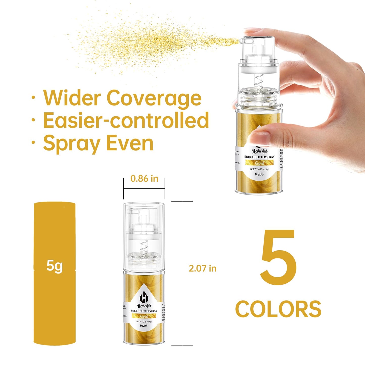 Edible Glitter Spray - 5 Colors Edible Spray Glitter Food Grade Metallic Shimmer Powder Cake Sprinkles For Cookie Decorating Cho